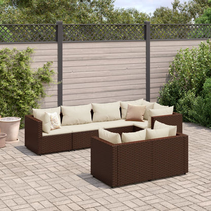 7-tlg. Garten-Lounge-Set mit Kissen Braun Poly Rattan