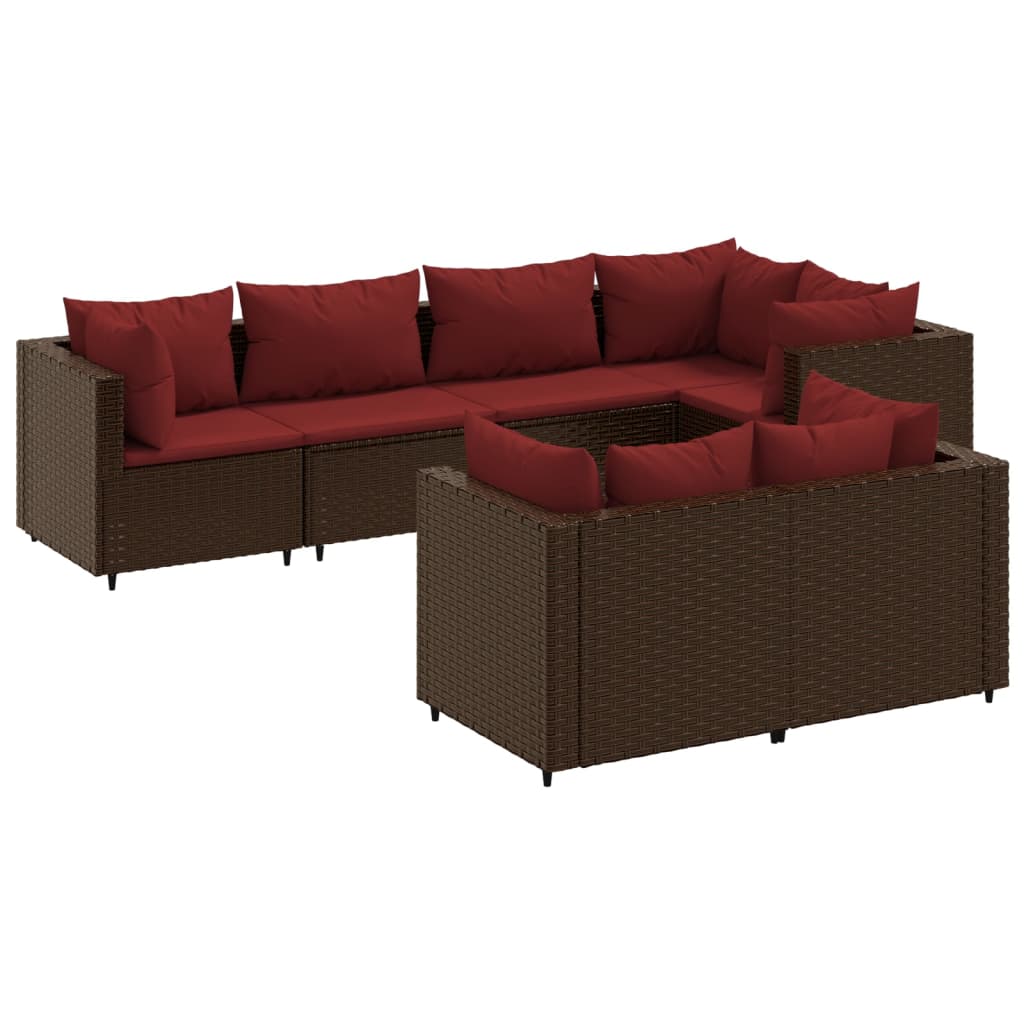 7-tlg. Garten-Lounge-Set mit Kissen Braun Poly Rattan