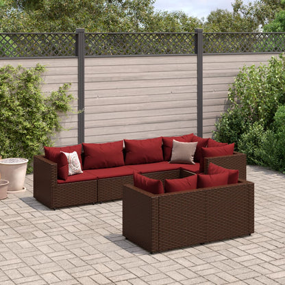 7-tlg. Garten-Lounge-Set mit Kissen Braun Poly Rattan