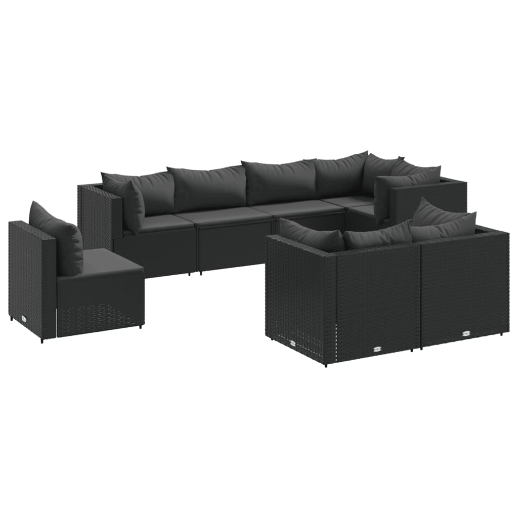 8-tlg. Garten-Lounge-Set mit Kissen Schwarz Poly Rattan