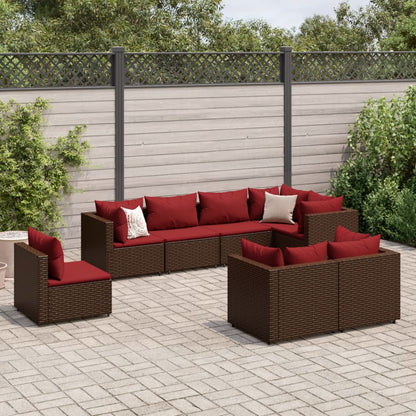 8-tlg. Garten-Lounge-Set mit Kissen Braun Poly Rattan