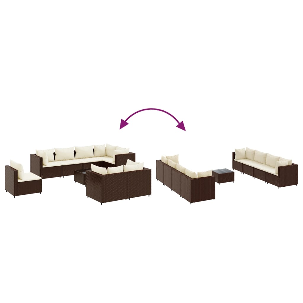 9-tlg. Garten-Lounge-Set mit Kissen Braun Poly Rattan