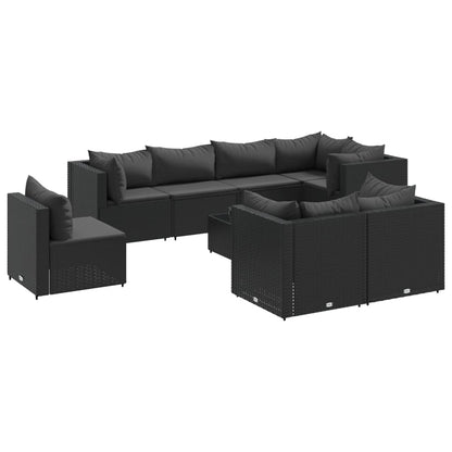 9-tlg. Garten-Lounge-Set mit Kissen Schwarz Poly Rattan