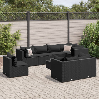 9-tlg. Garten-Lounge-Set mit Kissen Schwarz Poly Rattan