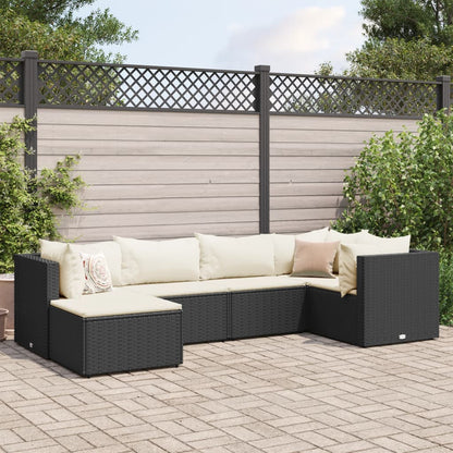 6-tlg. Garten-Lounge-Set mit Kissen Schwarz Poly Rattan