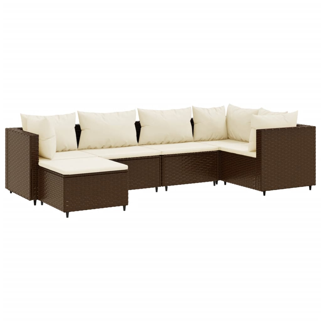 6-tlg. Garten-Lounge-Set mit Kissen Braun Poly Rattan