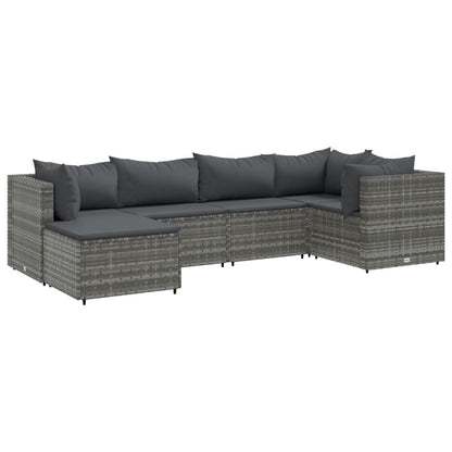 6-tlg. Garten-Lounge-Set mit Kissen Grau Poly Rattan