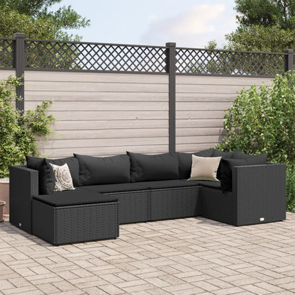 6-tlg. Garten-Lounge-Set mit Kissen Schwarz Poly Rattan