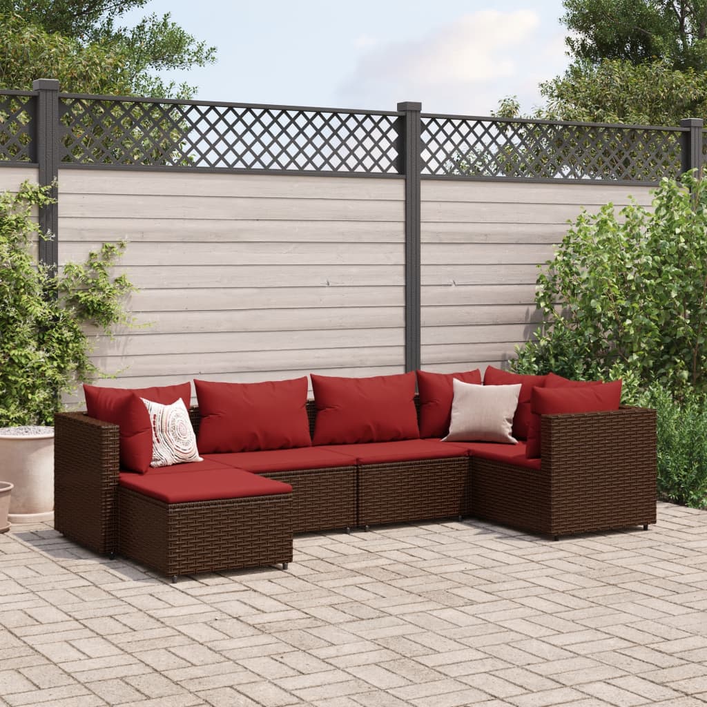 6-tlg. Garten-Lounge-Set mit Kissen Braun Poly Rattan