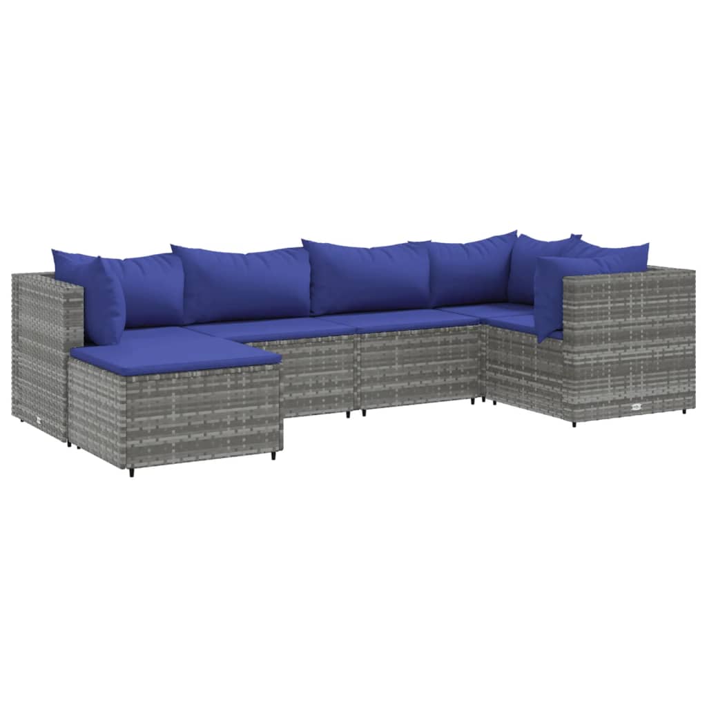 6-tlg. Garten-Lounge-Set mit Kissen Grau Poly Rattan