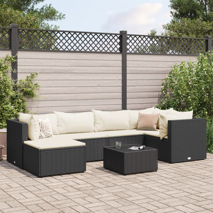 7-tlg. Garten-Lounge-Set mit Kissen Schwarz Poly Rattan