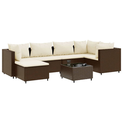 7-tlg. Garten-Lounge-Set mit Kissen Braun Poly Rattan