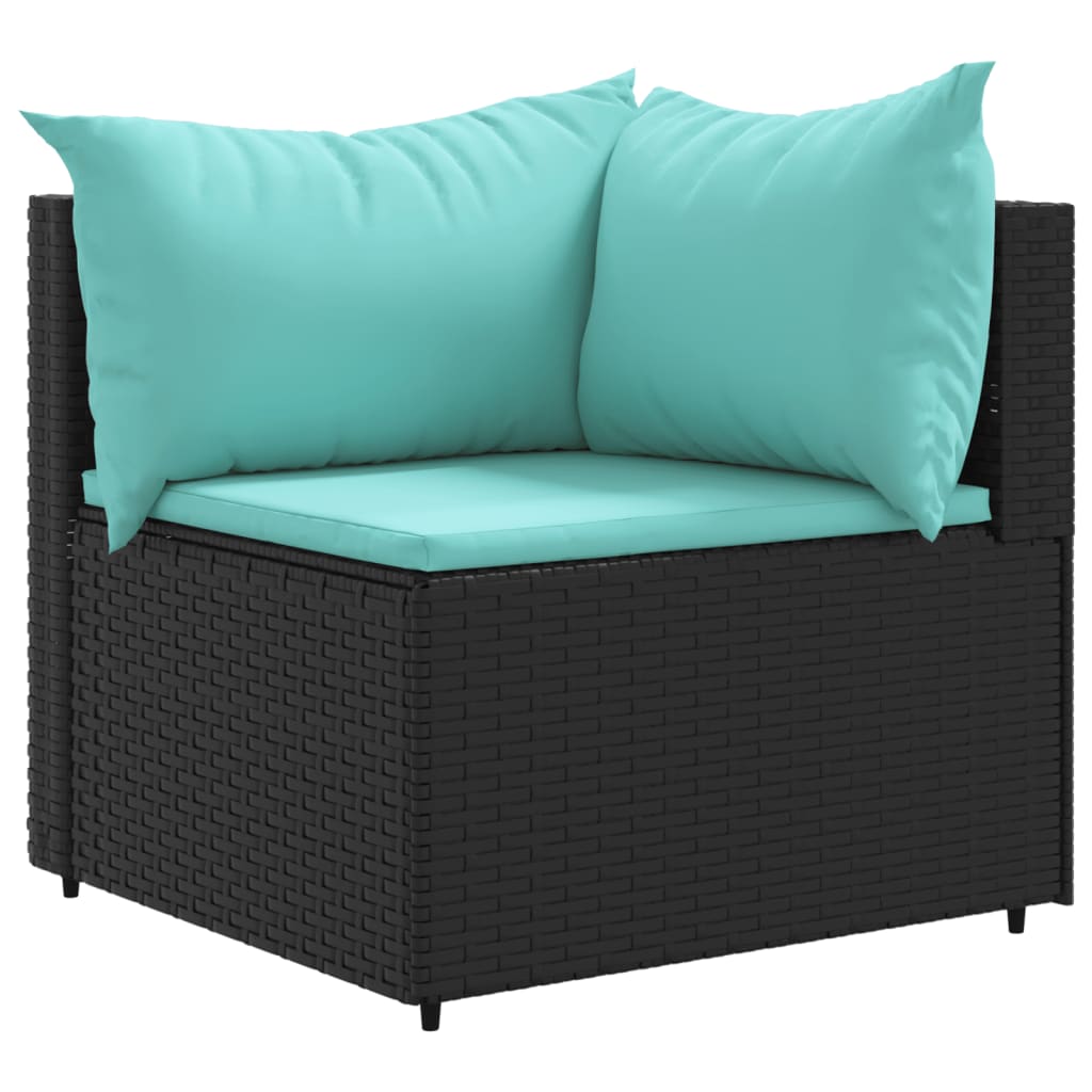 7-tlg. Garten-Lounge-Set mit Kissen Schwarz Poly Rattan