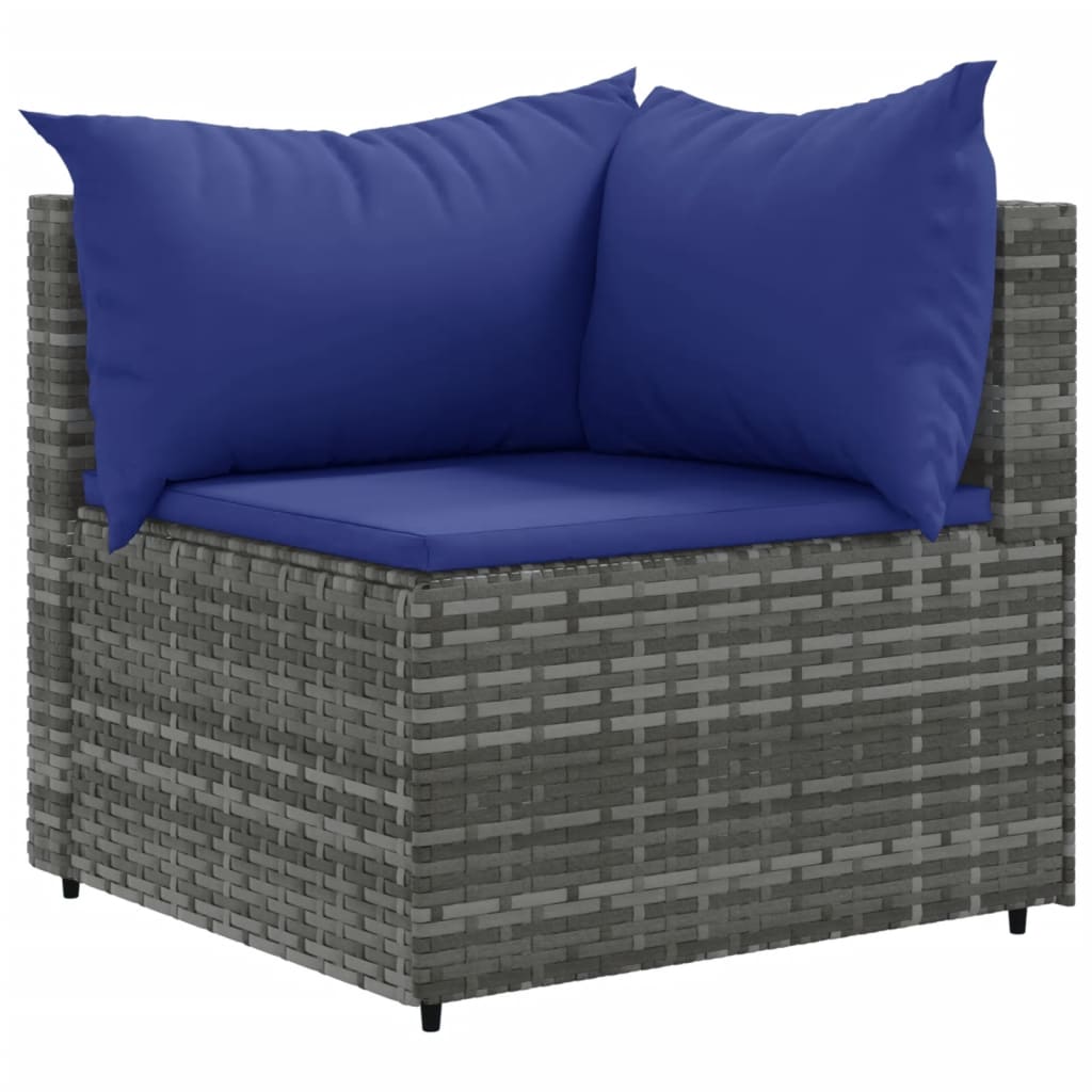 7-tlg. Garten-Lounge-Set mit Kissen Grau Poly Rattan