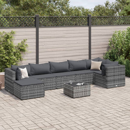 8-tlg. Garten-Lounge-Set mit Kissen Grau Poly Rattan