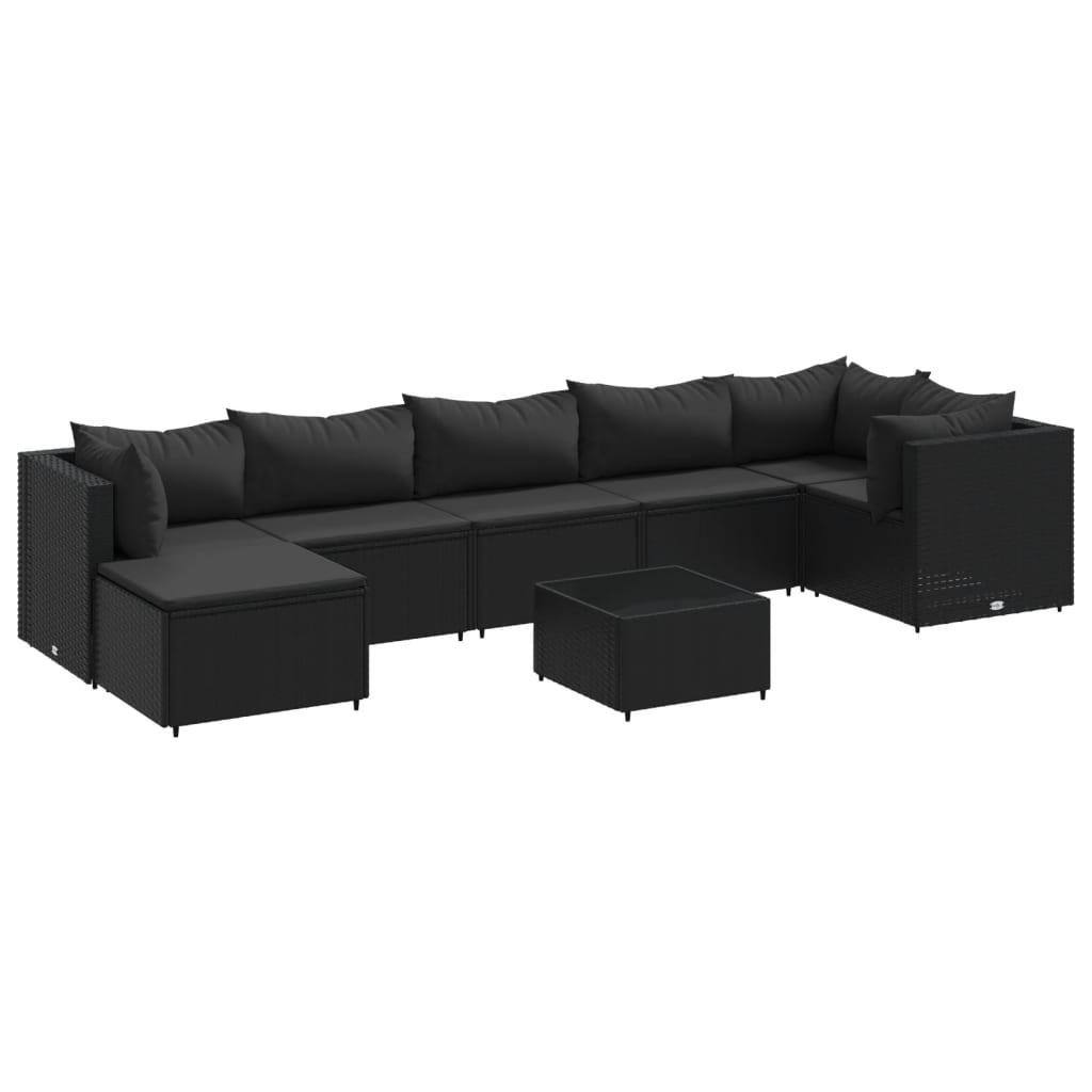 8-tlg. Garten-Lounge-Set mit Kissen Schwarz Poly Rattan