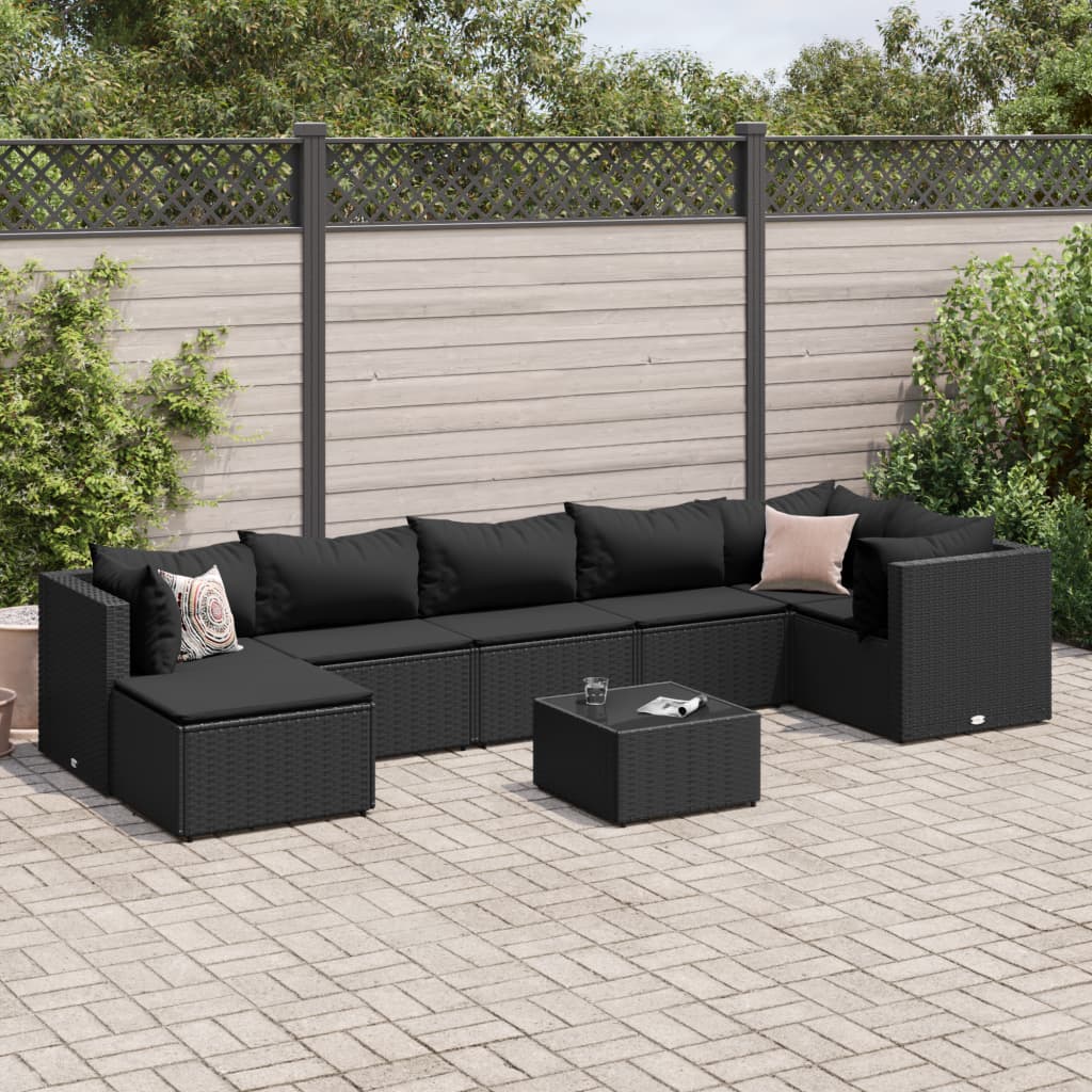 8-tlg. Garten-Lounge-Set mit Kissen Schwarz Poly Rattan