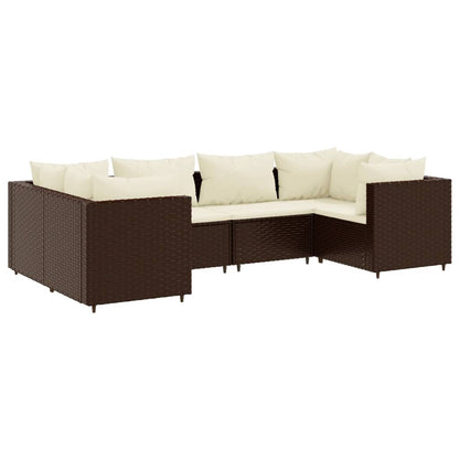 6-tlg. Garten-Lounge-Set mit Kissen Braun Poly Rattan