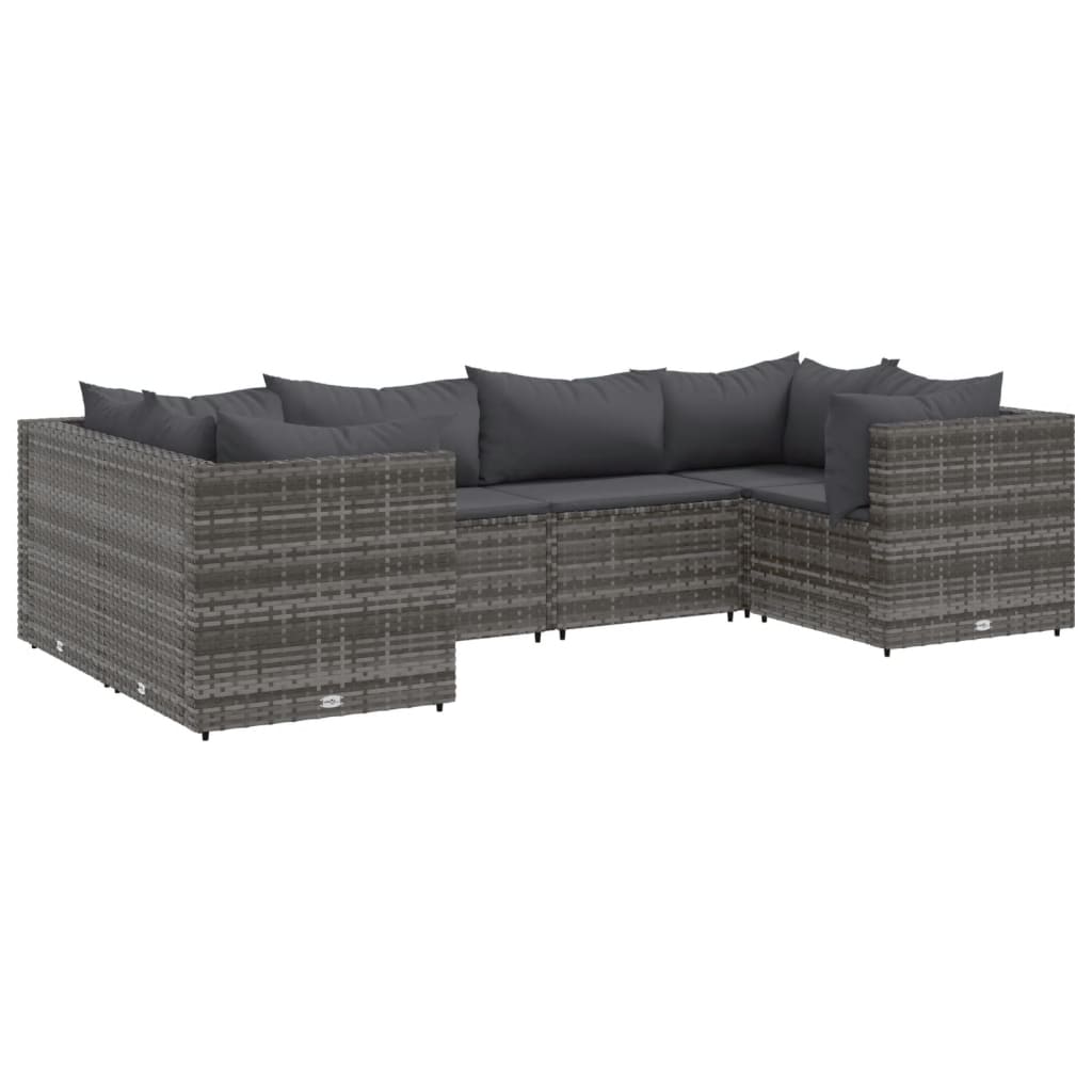 6-tlg. Garten-Lounge-Set mit Kissen Grau Poly Rattan