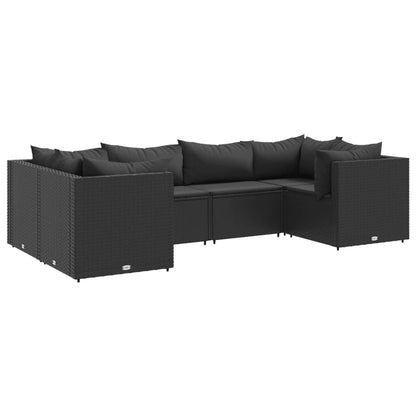 6-tlg. Garten-Lounge-Set mit Kissen Schwarz Poly Rattan