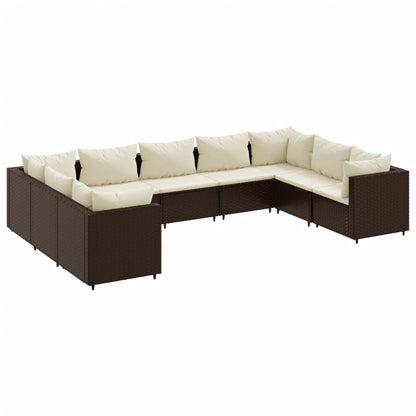 9-tlg. Garten-Lounge-Set mit Kissen Braun Poly Rattan