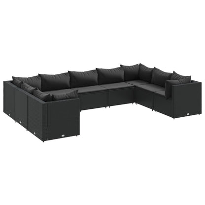 9-tlg. Garten-Lounge-Set mit Kissen Schwarz Poly Rattan