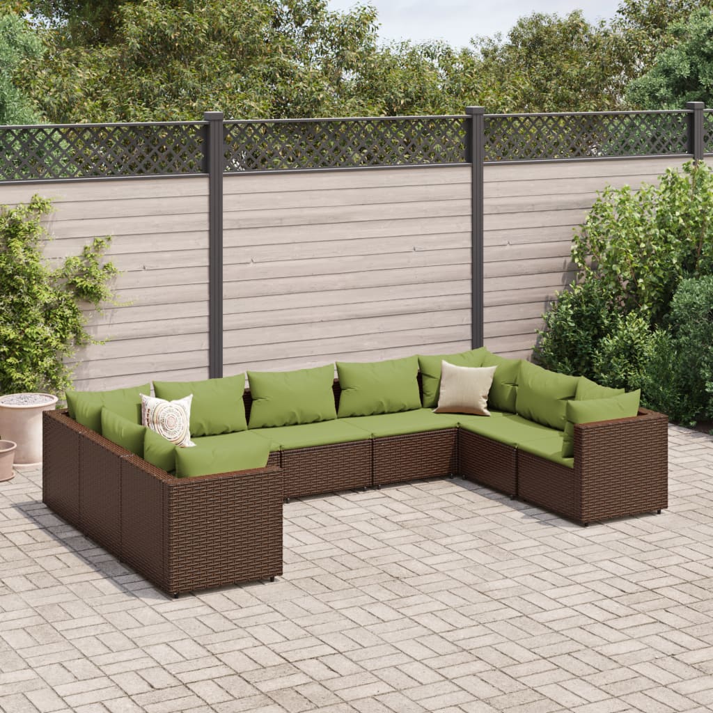 9-tlg. Garten-Lounge-Set mit Kissen Braun Poly Rattan