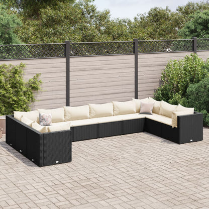 10-tlg. Garten-Lounge-Set mit Kissen Schwarz Poly Rattan