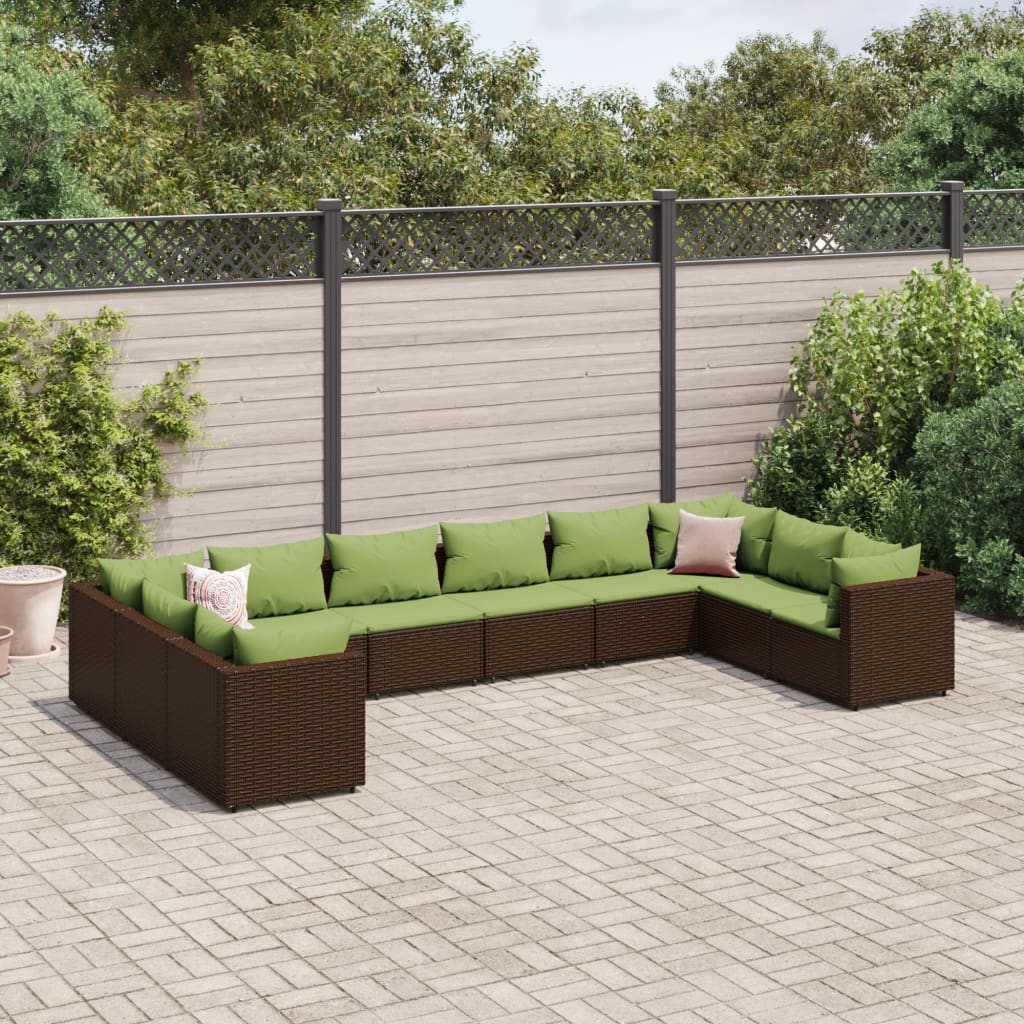 10-tlg. Garten-Lounge-Set mit Kissen Braun Poly Rattan