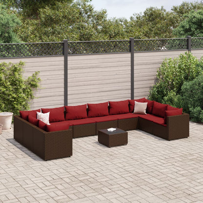 11-tlg. Garten-Lounge-Set mit Kissen Braun Poly Rattan