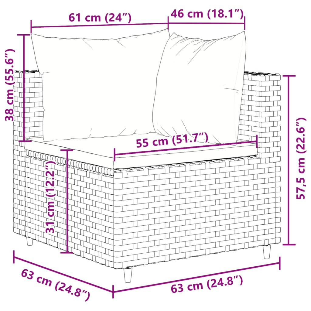 10-tlg. Garten-Sofagarnitur mit Kissen Grau Poly Rattan