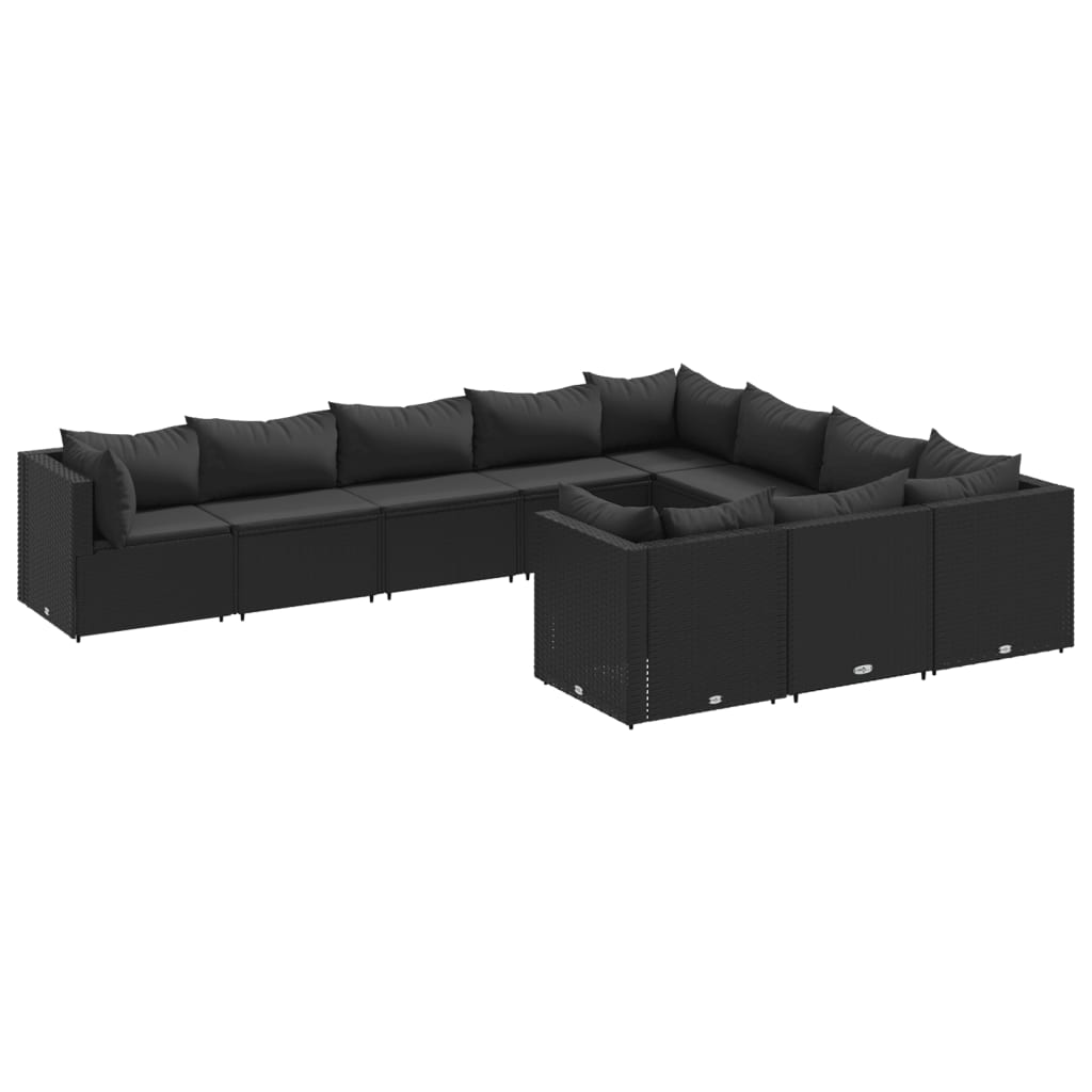 10-tlg. Garten-Sofagarnitur mit Kissen Schwarz Poly Rattan