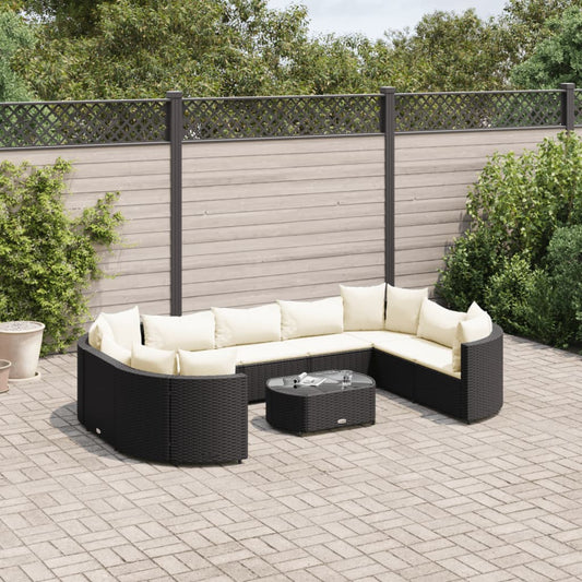 10-tlg. Garten-Sofagarnitur mit Kissen Schwarz Poly Rattan