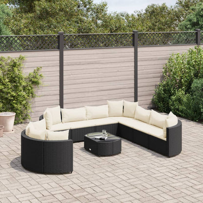 10-tlg. Garten-Sofagarnitur mit Kissen Schwarz Poly Rattan