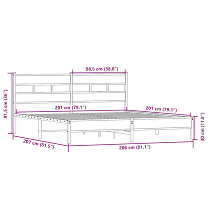 Metallbett ohne Matratze Sonoma-Eiche 200x200 cm