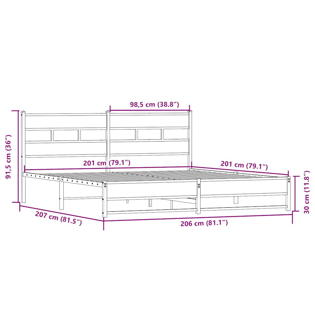 Metallbett ohne Matratze Sonoma-Eiche 200x200 cm