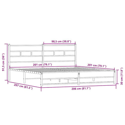 Metallbett ohne Matratze Sonoma-Eiche 200x200 cm