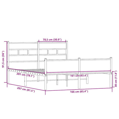 Metallbett ohne Matratze Sonoma-Eiche 160x200 cm