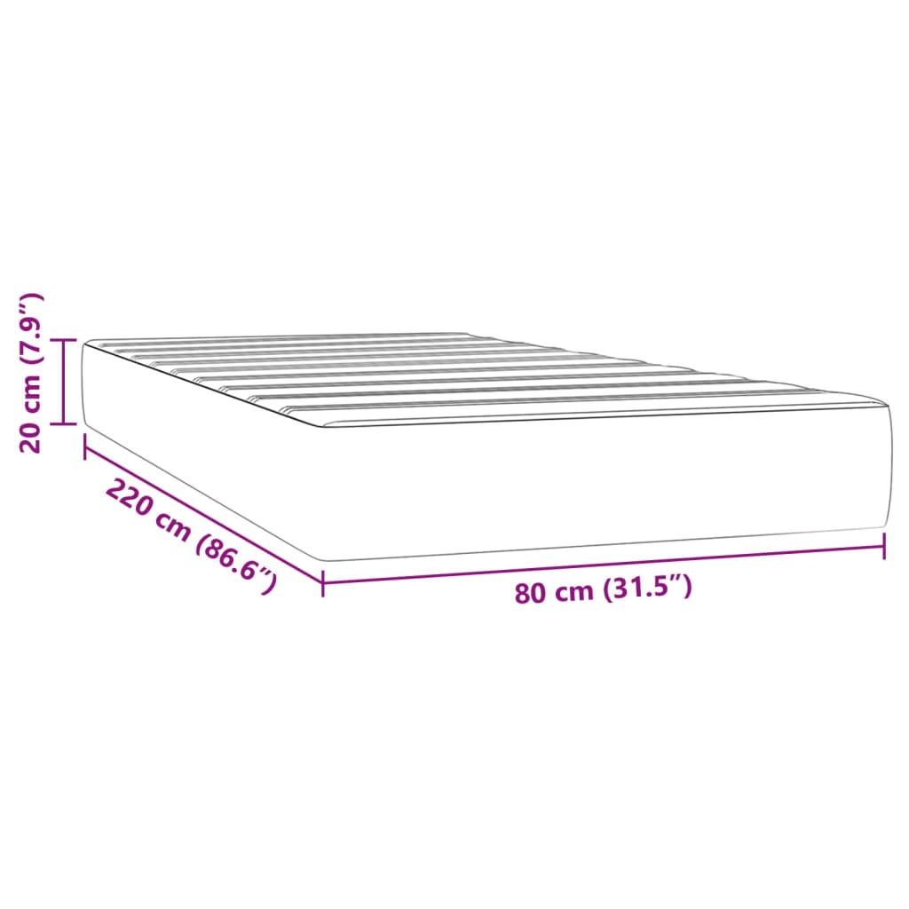 Taschenfederkernmatratze Schwarz 80x220x20 cm Samt