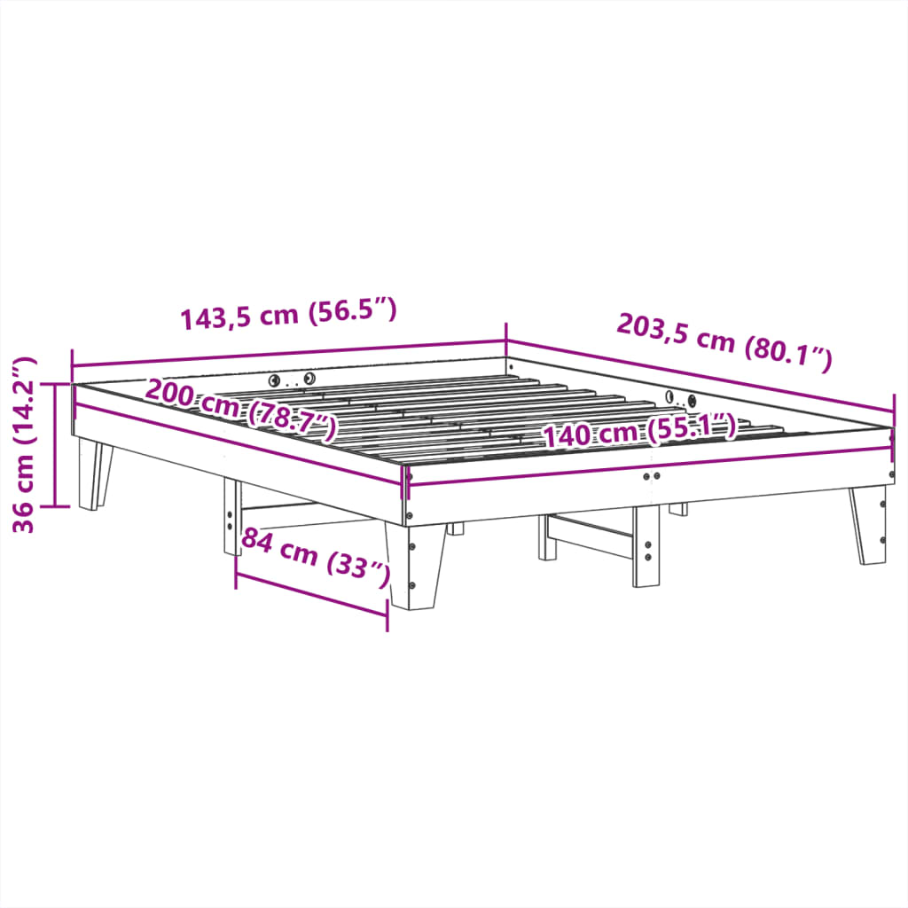 Massivholzbett ohne Matratze 140x200 cm Kiefernholz