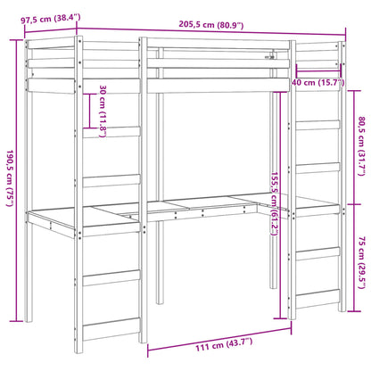 Hochbett ohne Matratze 90x200 cm Massivholz Kiefer