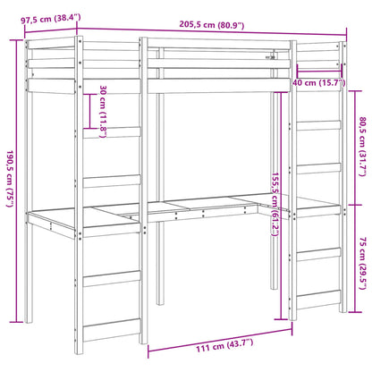 Hochbett ohne Matratze Wachsbraun 90x200 cm Massivholz Kiefer