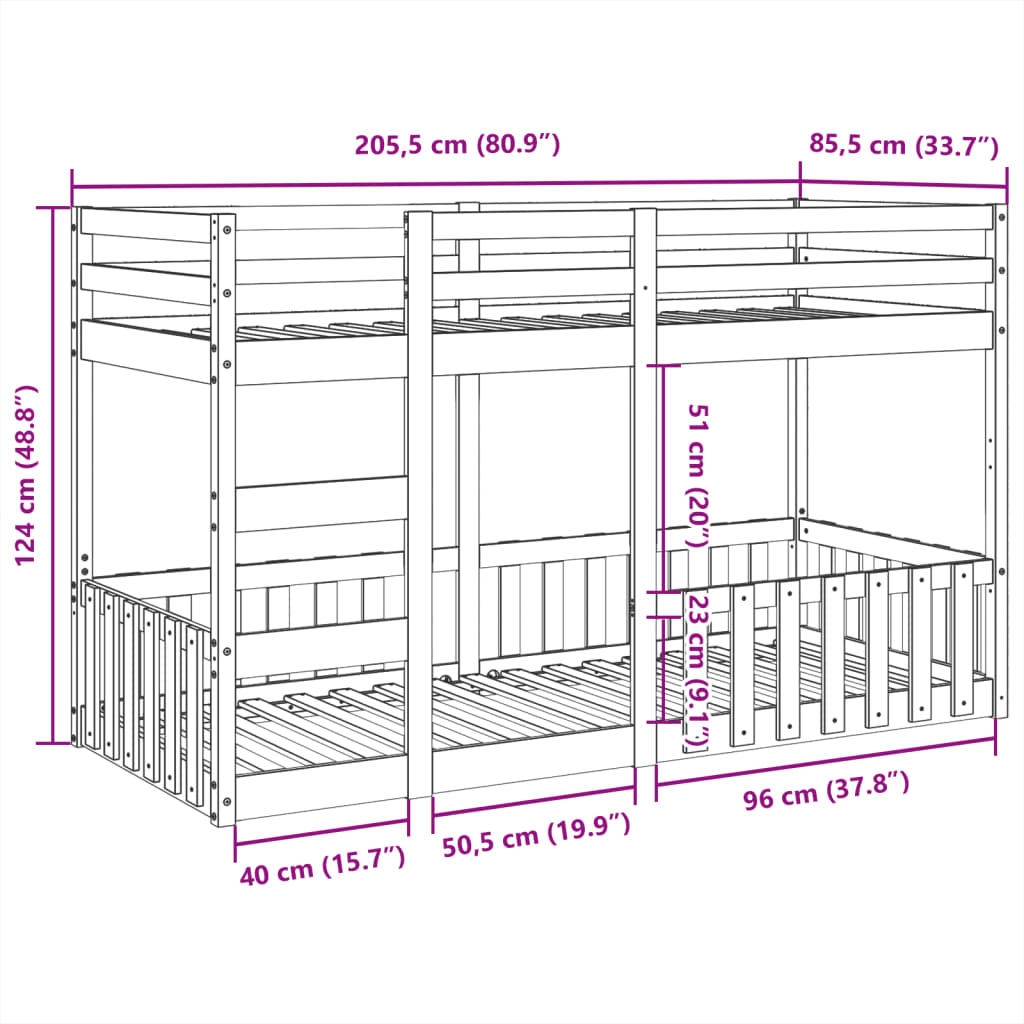 Etagenbett Wachsbraun 80x200 cm Massivholz Kiefer