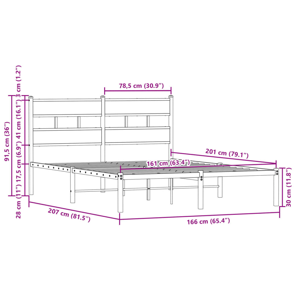 Bettgestell ohne Matratze mit Kopfteil Braun Eiche 160x200 cm