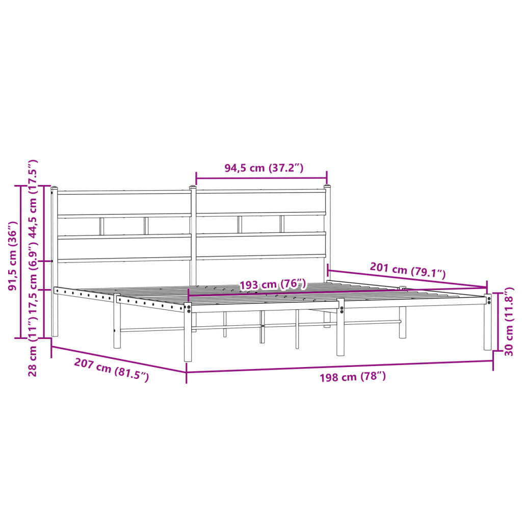 Bettgestell ohne Matratze mit Kopfteil Braun Eiche 190x200 cm