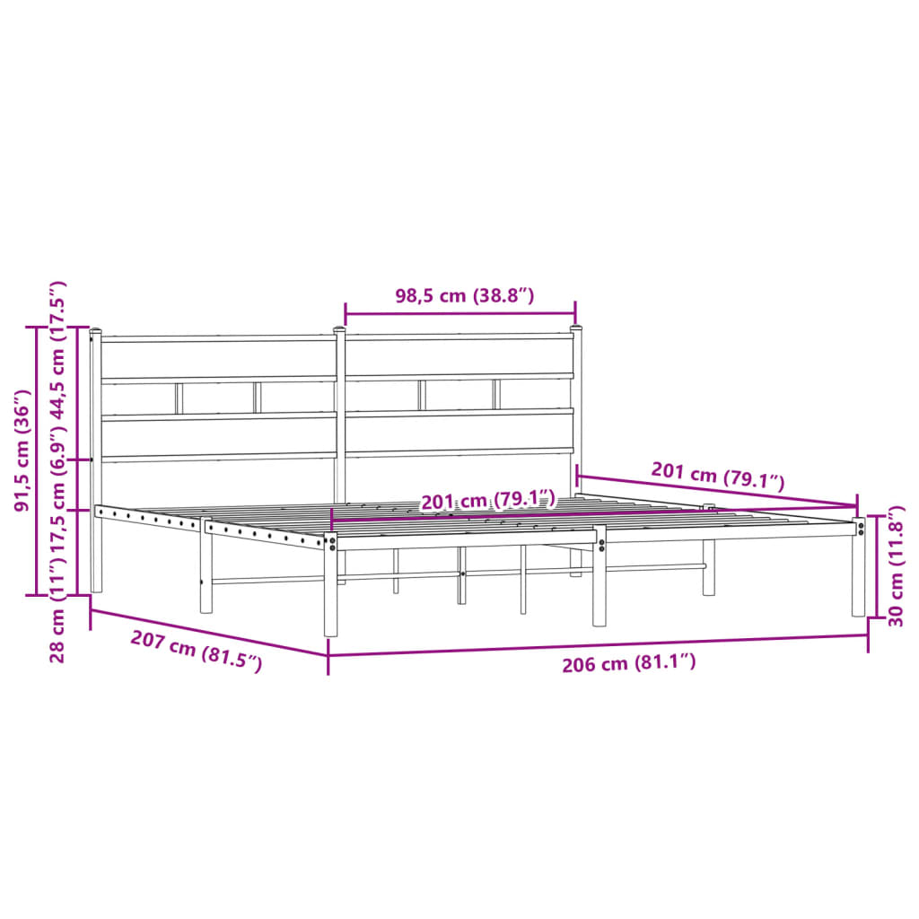 Bettgestell ohne Matratze mit Kopfteil Braun Eiche 200x200 cm