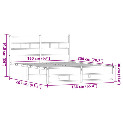 Metallbett ohne Matratze Braun Eichen-Optik 160x200 cm