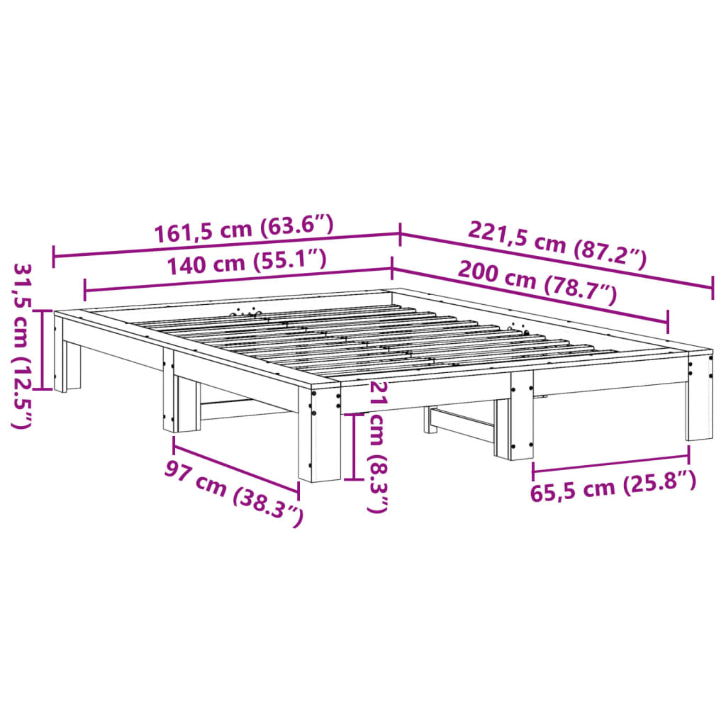 Massivholzbett ohne Matratze 140x200 cm Kiefernholz