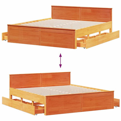 Massivholzbett ohne Matratze mit Kopfteil Braun 200x200 cm