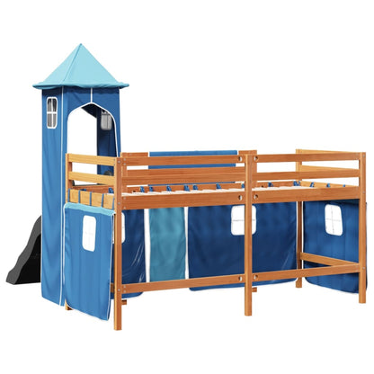 Kinderhochbett mit Turm Blau 80x200 cm Massivholz Kiefer